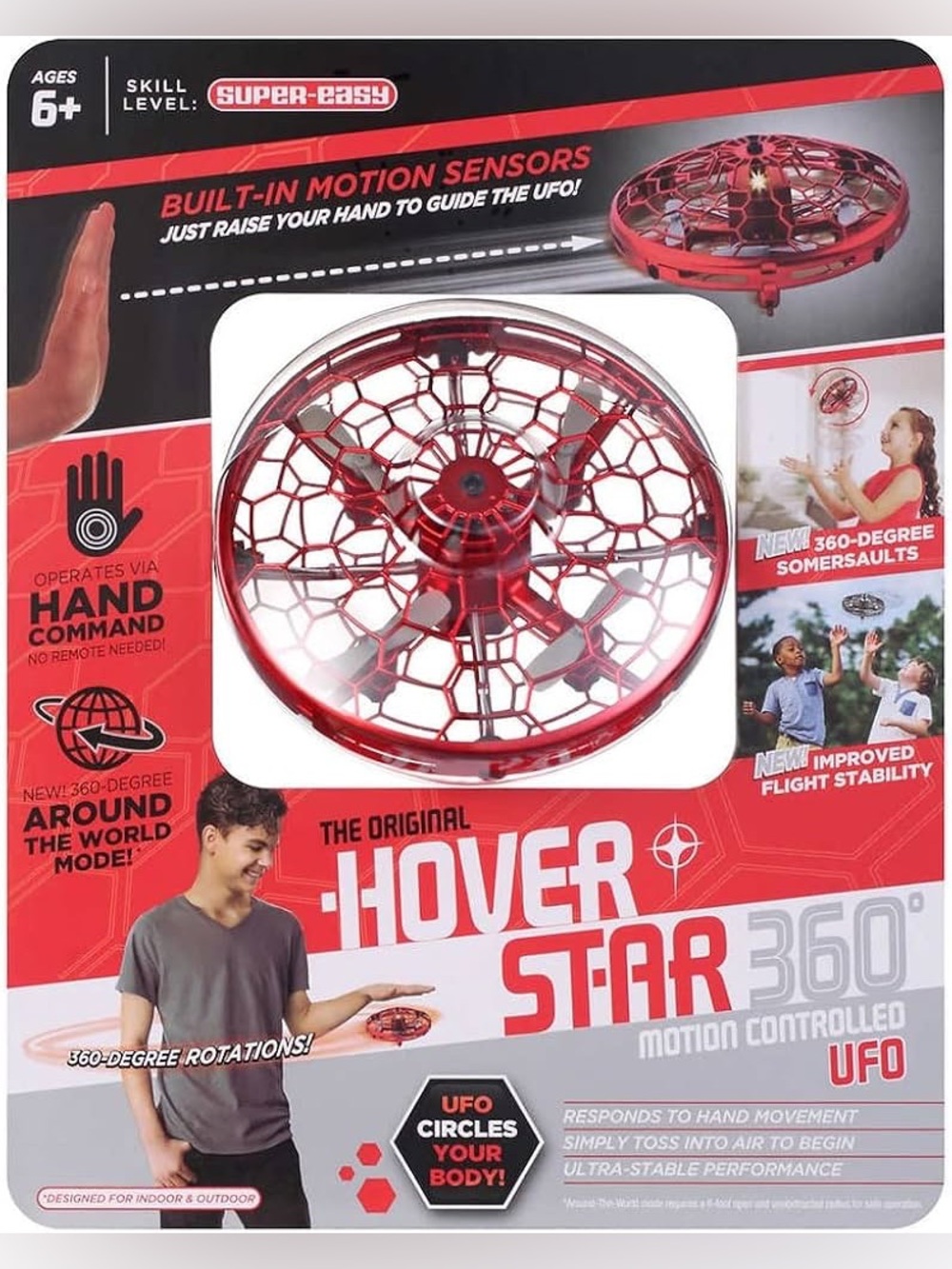 Original Hover Star 360 Motion Controlled UFO Red Ages 6+ Indoor/Outdoor BNIB